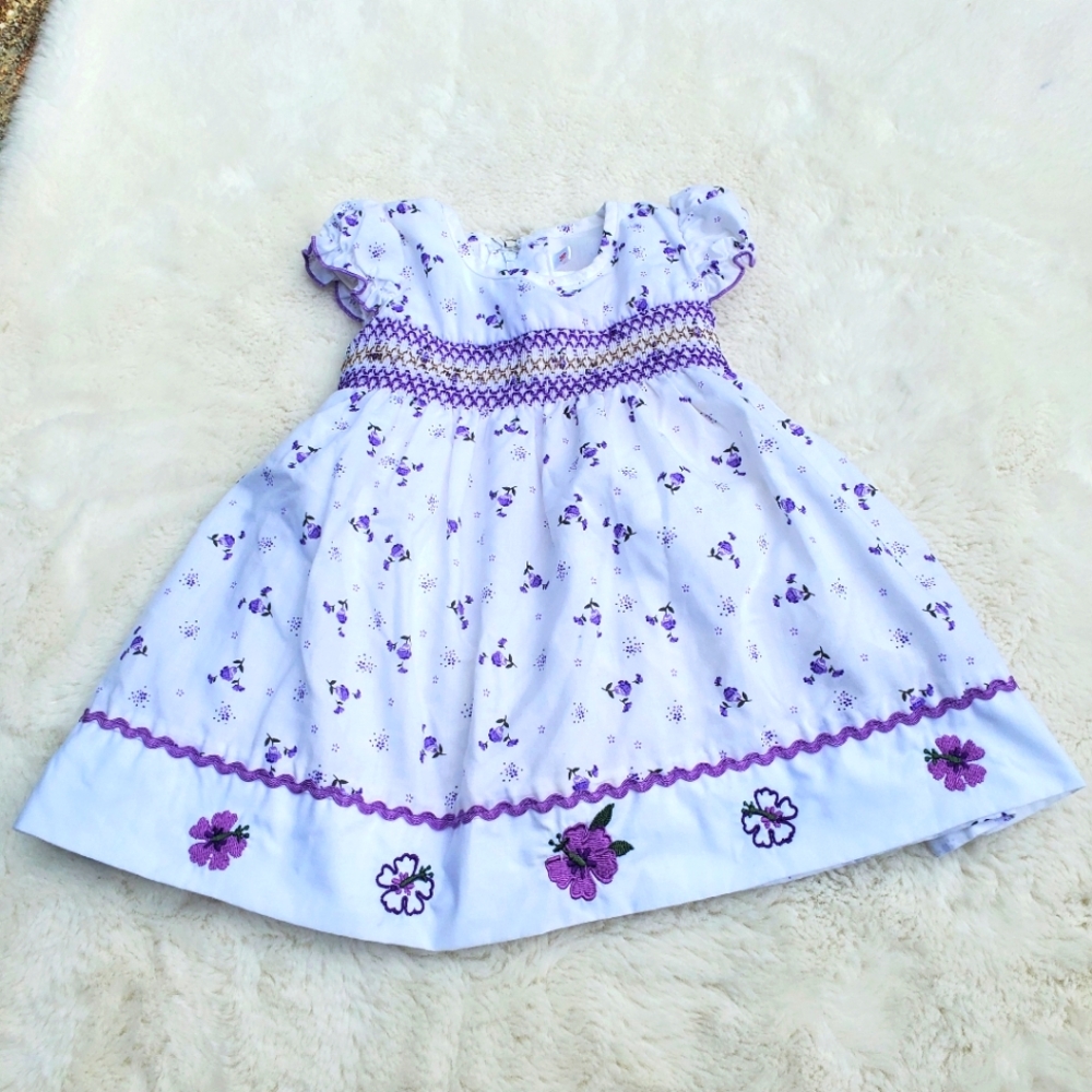 Floral Purple and White Baby Dress Size 6m-9m